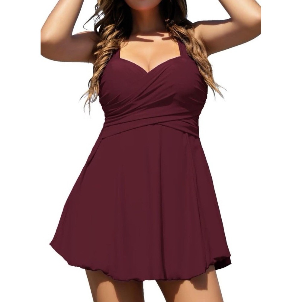 COCOPEAR Women's (Size‎ 3XL) Elegant Crossover One Piece Swimdress Swimsuit C